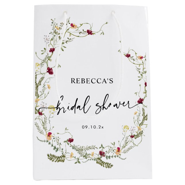 Boho Cute Wildflowers Bridal Shower Medium Gif Medium Gift Bag (Front)