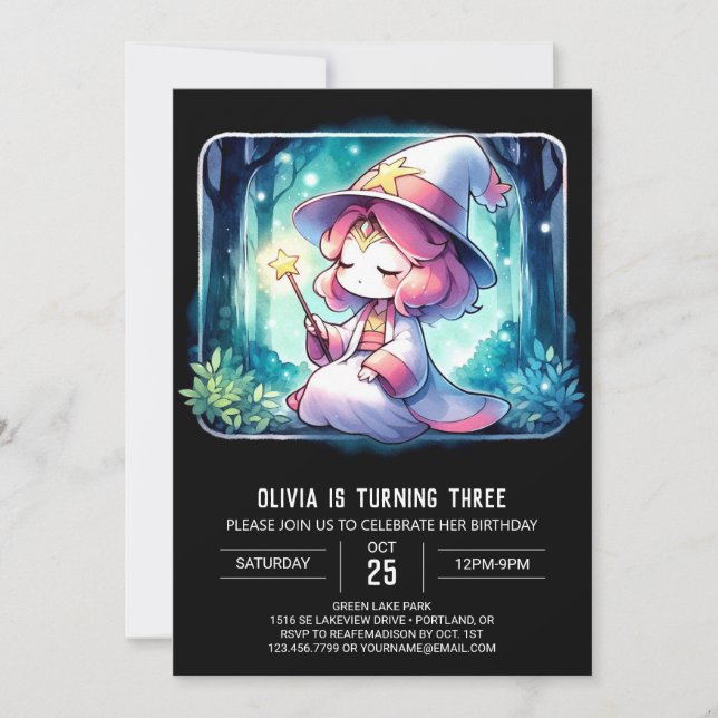 Boho Cute Wizard Birthday Invitation (Front)
