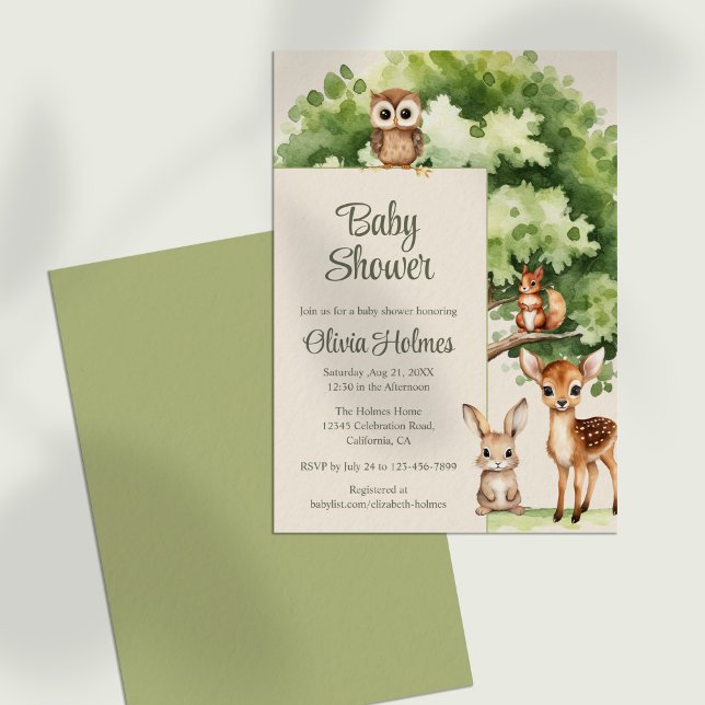 Boho Cute Woodland Animals Baby Shower Invite (Boho Cute Woodland Animals Baby Shower Invitation against a neutral backgraound.)