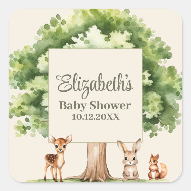 Boho Cute Woodland Animals Baby Shower  Square Sticker (Front)