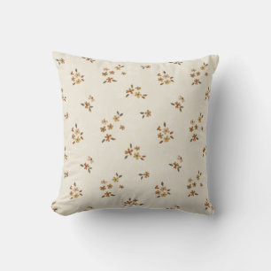 Boho Dainty Floral Flowers on Cream Cushion