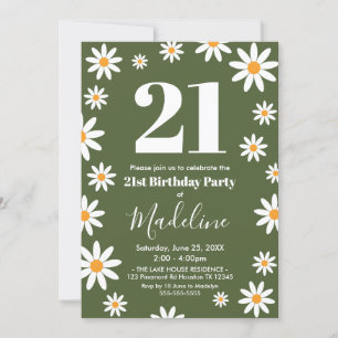 Boho Daisies Birthday green Party Invitation