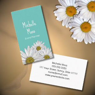 Boho Daisies Botanical Trendy Teal  Business Card