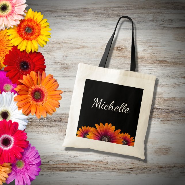 Boho Daisies Colourful Botanical Black  Tote Bag (Creator Uploaded)