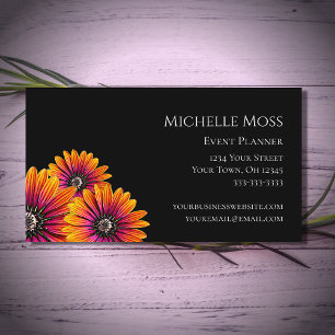 Boho Daisies Modern Botanical Black White Business Card
