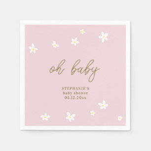 Boho Daisies Pink Gold Oh Baby Girl Shower Napkin