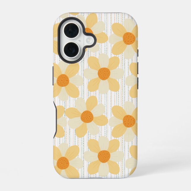 Boho Daisies + rainbow rain iPhone 16 Case (Back)