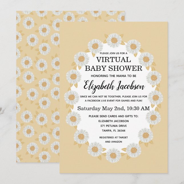 Boho Daisies Virtual Baby Shower Invitation (Front/Back)