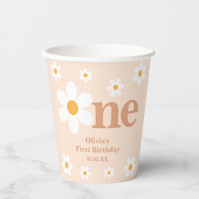 Boho Daisy 1st Birthday Paper Cups (Front)