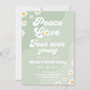 Boho Daisy 4th Birthday Peace Love Four Ever Young Invitation