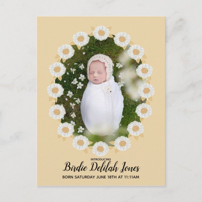 Boho Daisy Baby Girl Birth Announcement (Front)