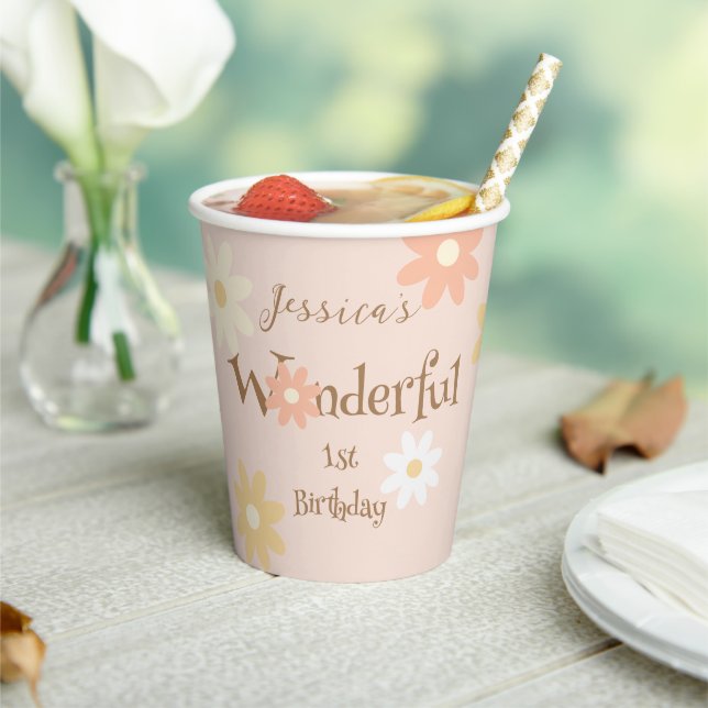Boho Daisy Baby Onederful 1st Birthday Party Paper Cups (Insitu)
