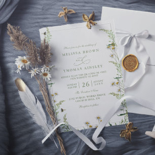 Boho Daisy Beidge Wildflower QR Code Wedding Invitation