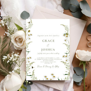 Boho Daisy  Beidge Wildflower wedding  Invitation