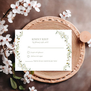 Boho Daisy Beidge Wildflower  Wedding RSVP Card