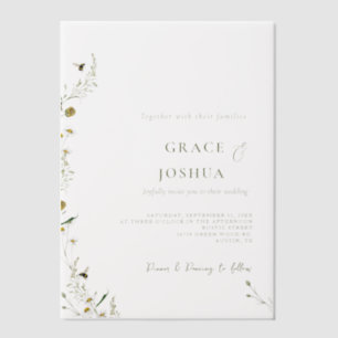Boho Daisy Beidge Wildflower wedding Vellum Invitations