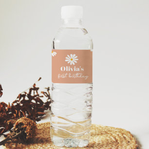 Boho Daisy Birthday Party Water Bottle Label