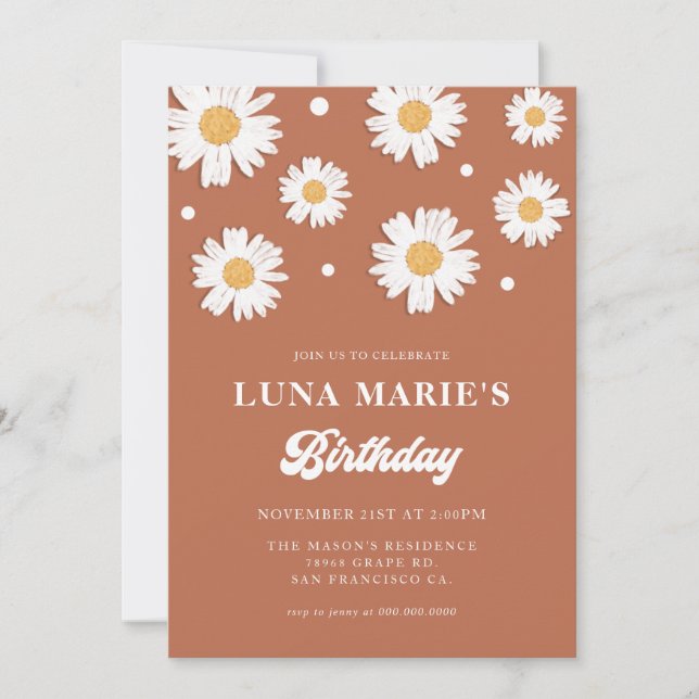Boho Daisy Birthday Photo Invitations  (Front)