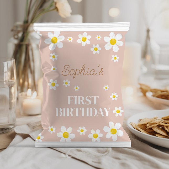 Boho Daisy Bloom Girl Birthday Chip Bag Wrapper (Creator Uploaded)