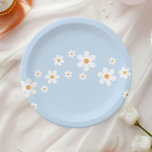 boho Daisy blue Baby Shower Paper Plates<br><div class="desc">Baby in Bloom!. Retro inspired daisy baby shower plates with 70's style daisies and boho fonts and colours.</div>