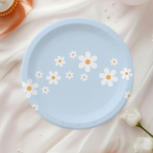 boho Daisy blue Baby Shower Paper Plates (Creator Uploaded)