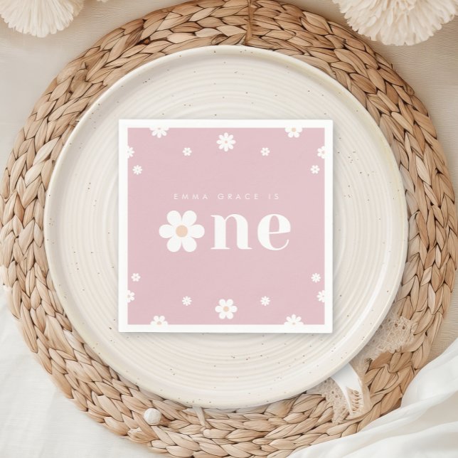 Boho Daisy First Birthday Napkin (Creator Uploaded)