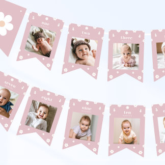Boho Daisy First Birthday Photo Banner
