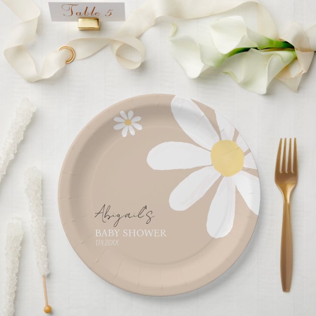 Boho Daisy Floral Baby shower Paper Plate (Wedding)