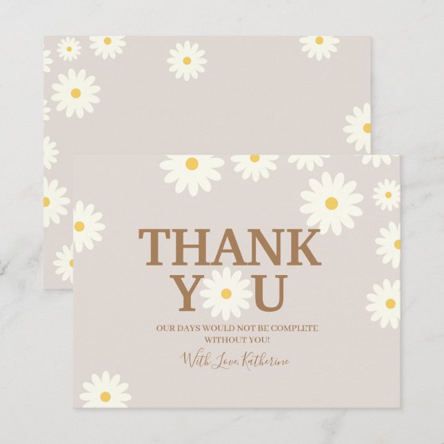 Boho Daisy Floral Baby Shower Thank you card (Front/Back)
