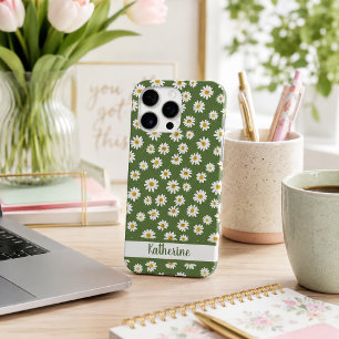 Boho Daisy Floral Pattern Green Name iPhone 16 Pro Max Case
