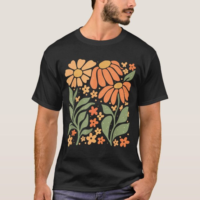 Boho Daisy Flower,retro Floral Funny Gift Tee Wome (Front)