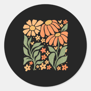 Boho Daisy Flower,retro Floral Funny Gift Tee Wome Classic Round Sticker