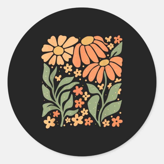 Boho Daisy Flower,retro Floral Funny Gift Tee Wome Classic Round Sticker (Front)