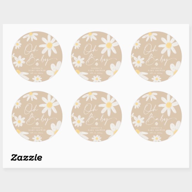 Boho Daisy Flower Round Sticker (Sheet)