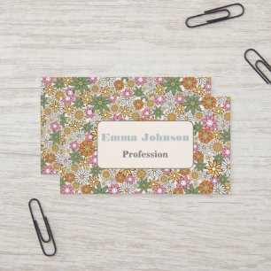 Boho Daisy Flowers 70s Groovy Floral Business Card