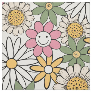 Boho Daisy Flowers 70s Groovy Floral Fabric