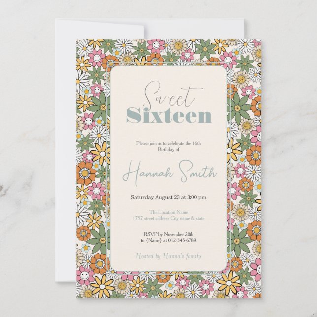 Boho Daisy Flowers 70s Groovy Floral Invitation (Front)