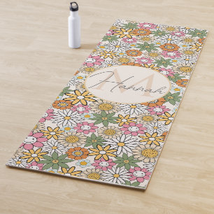 Boho Daisy Flowers 70s Groovy Floral Yoga Mat