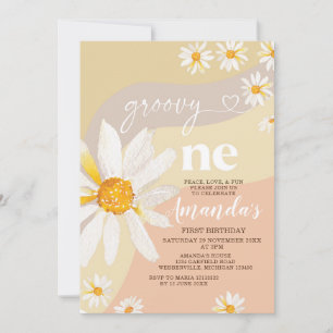Boho Daisy Flowers Groovy One Birthday Party Invitation