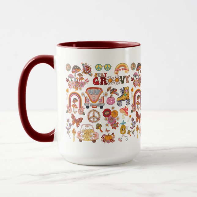 Boho Daisy Flowers Retro Groovy Floral design Mug (Left)