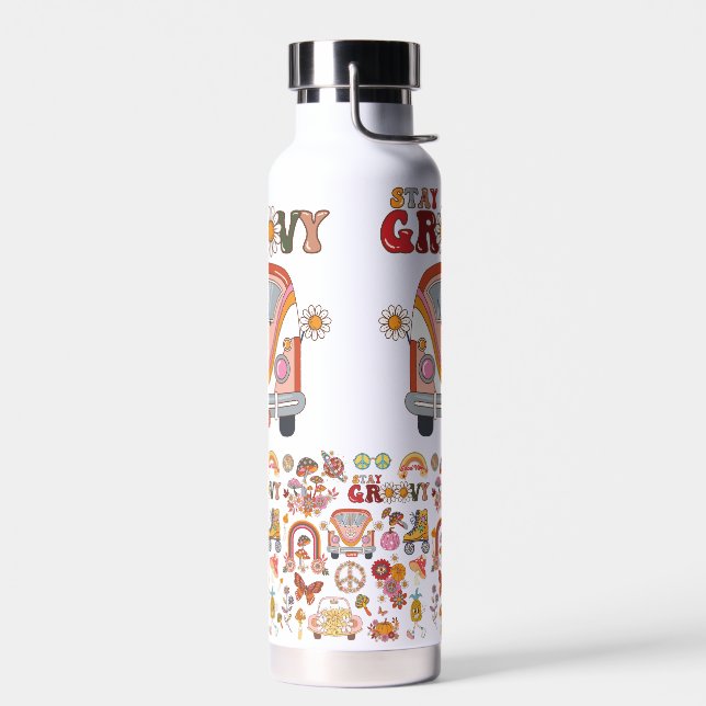 Boho Daisy Flowers Retro Groovy Floral design Water Bottle (Left)