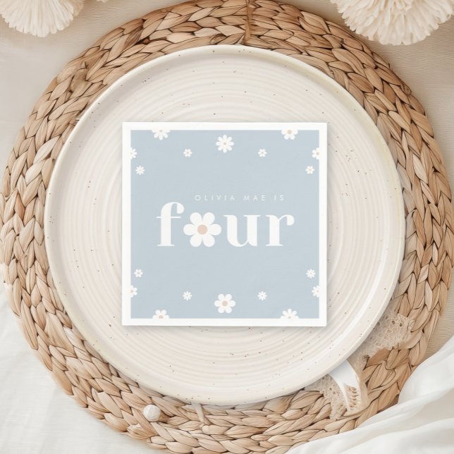 Boho Daisy Fourth Birthday Napkin (Creator Uploaded)