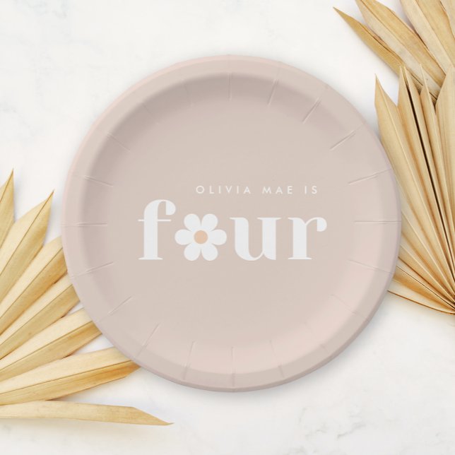 Boho Daisy Fourth Birthday Paper Plates (Creator Uploaded)