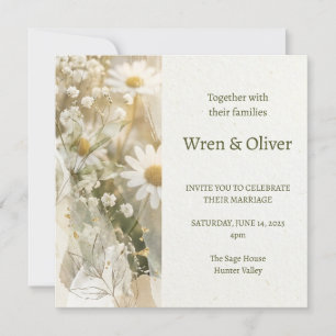 Boho Daisy Gypsophila Wildflower Wedding Invitation
