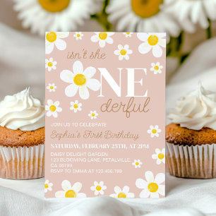 Boho Daisy Isn't She ONEderful First Birthday Invitation