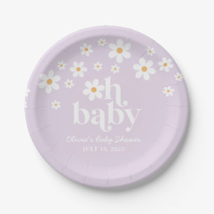 boho Daisy lilac Baby Shower Paper Plates