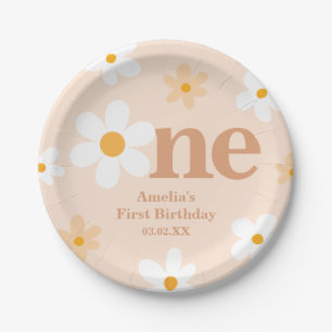 Boho Daisy One 1st Birthday Girl Party Paper Plate