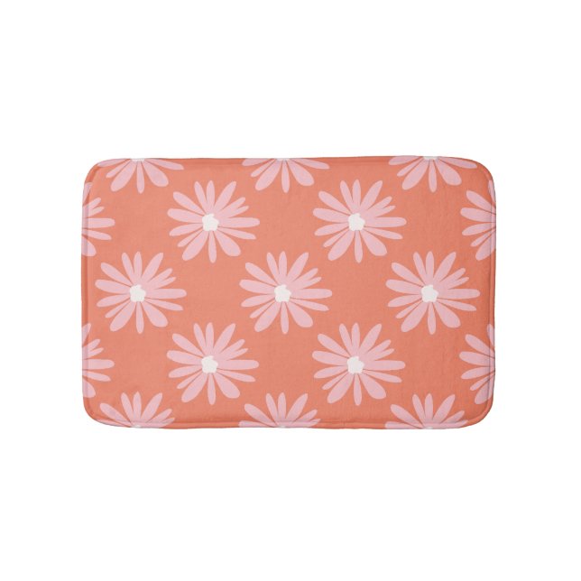 BOHO Daisy Pattern Salmon Colour Retro Bath Mat (Front)