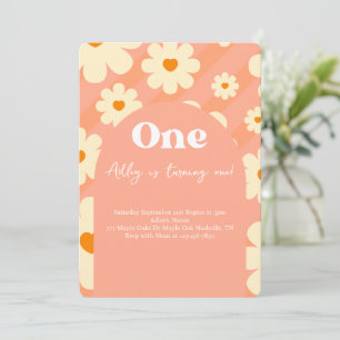 Boho Daisy Rainbow 1st Retro Birthday Invitation