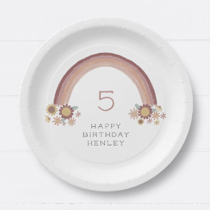 Boho Daisy Rainbow Girls Birthday Party Paper Plate